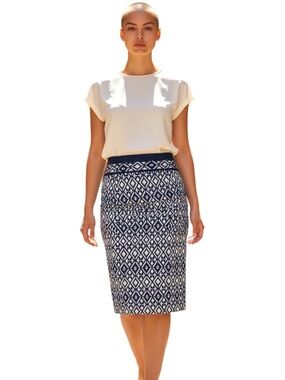 NWT Mario Serrani Navy White Geometric Pattern Pencil Skirt (M)